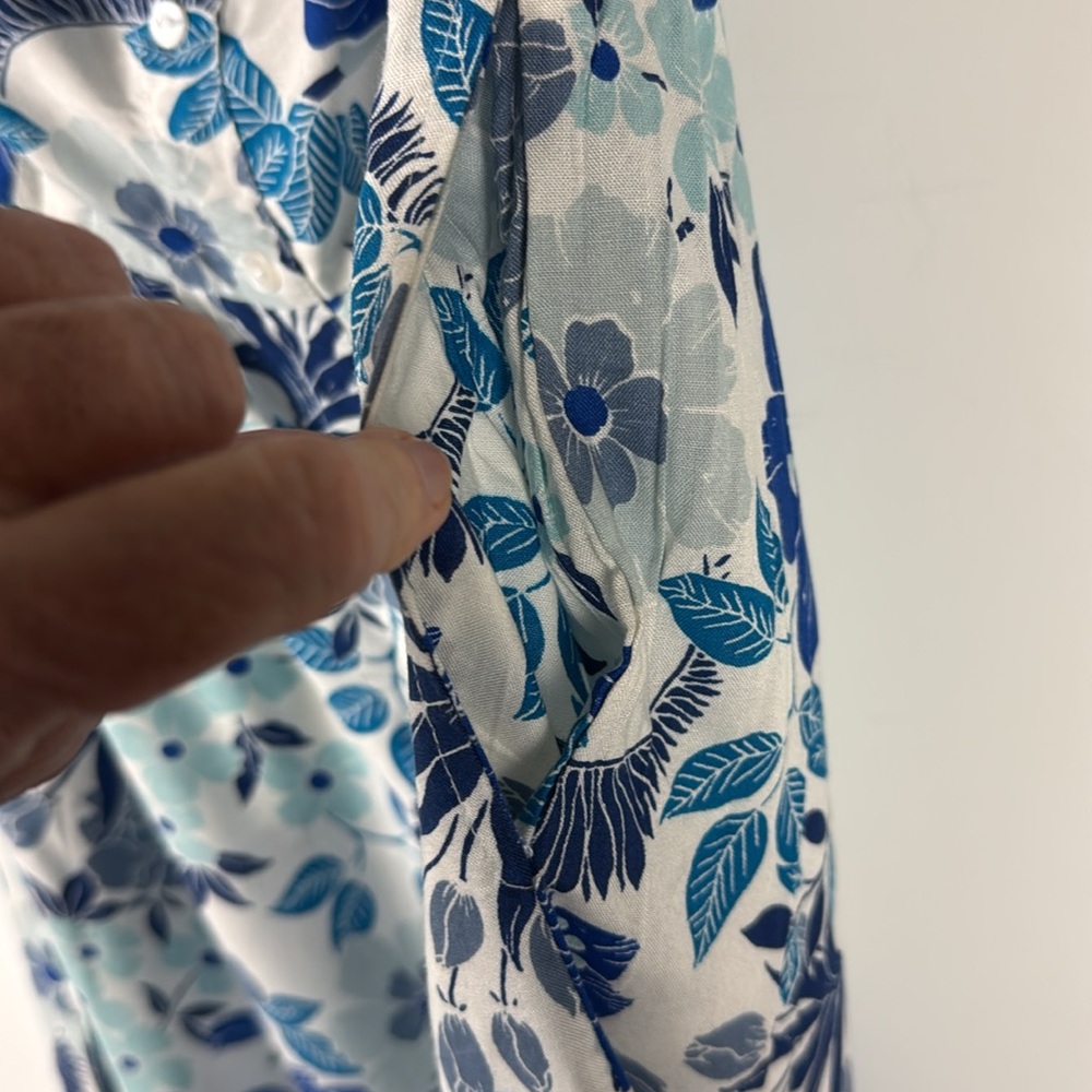 JAPNA SZ S NWT MAXI BUTTON UP  SLEEVELESS BLUE & WHITE FLORAL DRESS W/POCKETS - Picture 6 of 10